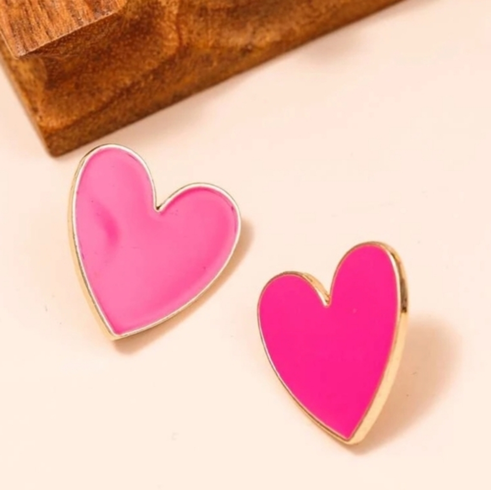 Pink Heart Shaped Stud‎ Womens Earrings Valentine's Day